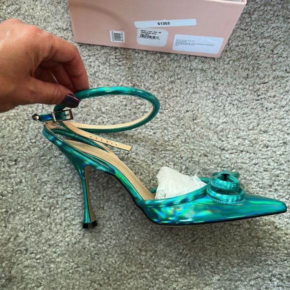 MACH & MACH Double Bow Ankle Strap Pump Turquoise Blue Size 38.5(US 8.5) - Picture 14 of 14